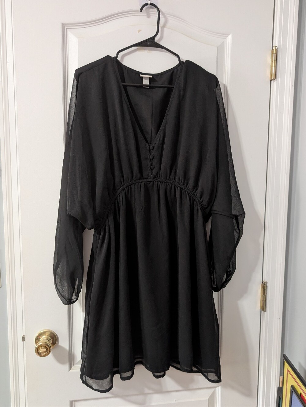 Black V-Neck Sheer Women's Dress Large